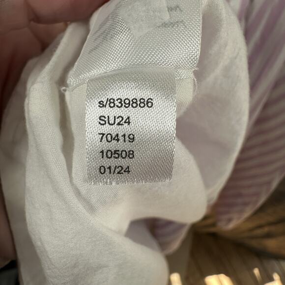 Ann Taylor Dress Size 4 Purple Striped Collared‎ Midi Shirtdress Peasant - Picture 9 of 10